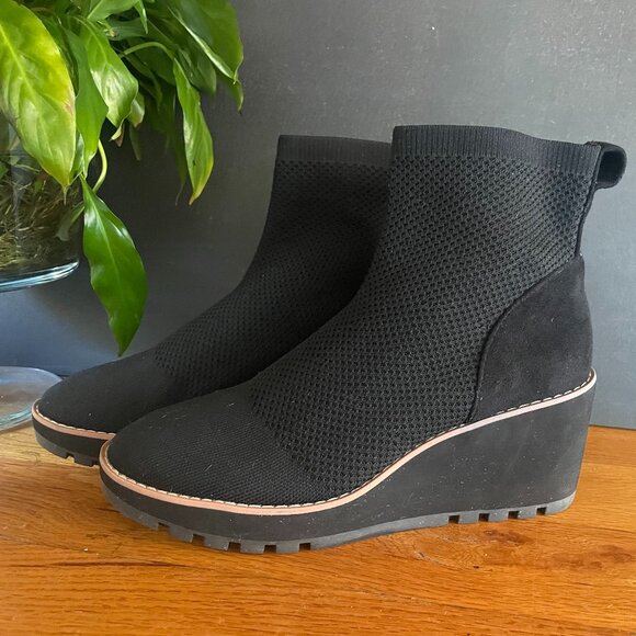 Anne Klein Black Knit Sock Wedge Ankle Boots Women’s 7M | Slip-On Comfort Bootie - Picture 6 of 8